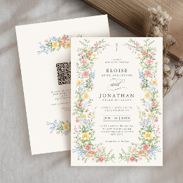 Invitation Mariage de code QR floral souple Pastel