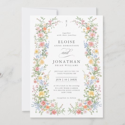Invitation Mariage de code QR floral souple Pastel (Devant)