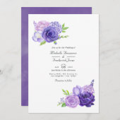 Invitation Mariage de code QR floral Ultra violet (Devant / Derrière)