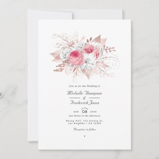 Invitation Mariage de code QR flush rose et Rose or (Devant)