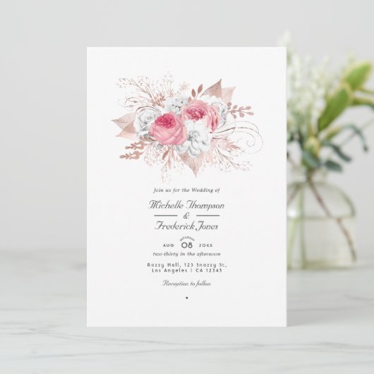 Invitation Mariage de code QR flush rose et Rose or (Debout devant)