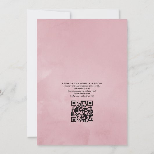 Invitation Mariage de code QR flush rose et Rose or (Dos)