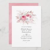Invitation Mariage de code QR flush rose et Rose or (Devant / Derrière)