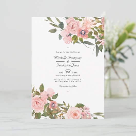 Invitation Mariage de code QR flush rose et Rose or (Debout devant)