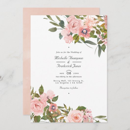 Invitation Mariage de code QR flush rose et Rose or (Devant / Derrière)