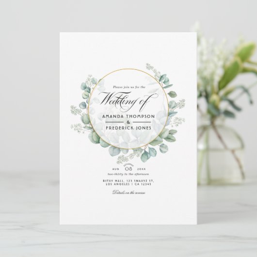 Invitation Mariage de code QR géométrique Silver Sage Eucalyp (Debout devant)