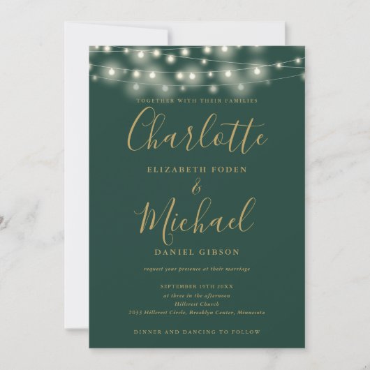 Invitation Mariage de code QR Gold de script de voyants de ch (Devant)