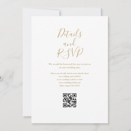 Invitation Mariage de code QR Gold de script de voyants de ch (Dos)