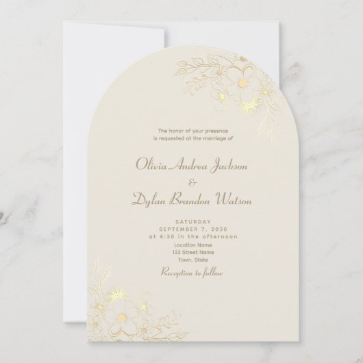 Invitation Mariage de code QR Gold Floral (Devant)