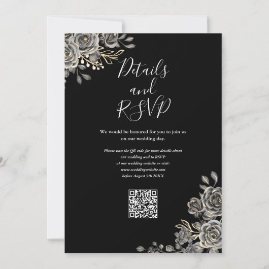 Invitation Mariage de code QR gothique noir et blanc (Dos)