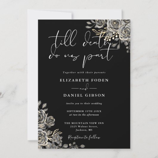 Invitation Mariage de code QR gothique noir et blanc (Devant)