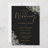 Invitation Mariage de code QR gothique noir et or (Devant)