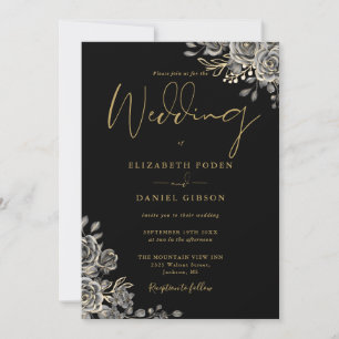 Invitation Mariage de code QR gothique noir et or