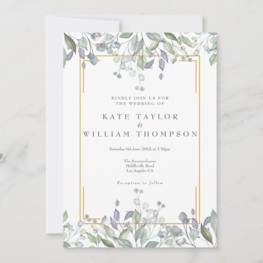 Invitation Mariage de code QR Lilac Floral Sage de verdure (Devant)