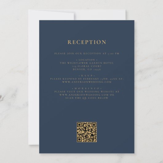 Invitation Mariage de code QR Marine Blue Gold All in One (Dos)