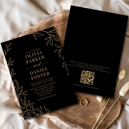 Invitation Mariage de code QR minimaliste Black Gold