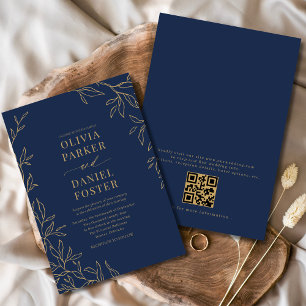 Invitation Mariage de code QR minimaliste d'élégance en or bl