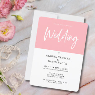 Invitation Mariage de code QR minimaliste moderne rose-blanc