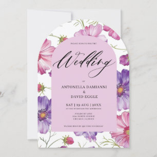 Invitation Mariage de code QR moderne rose pourpre fleuri