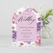Invitation Mariage de code QR moderne rose pourpre fleuri (Debout devant)