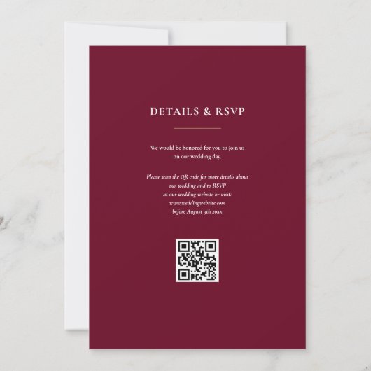 Invitation Mariage de code QR Monogram Burgundy et Gold (Dos)