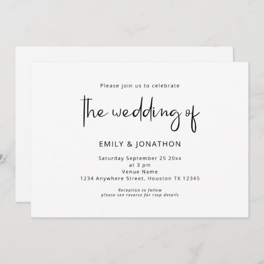 Invitation Mariage de code QR noir blanc minimaliste (Devant / Derrière)