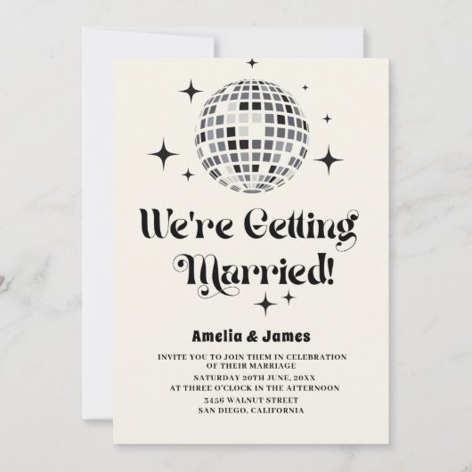 Invitation Mariage de code QR noir blanc noir de Boule Disco  (Devant)