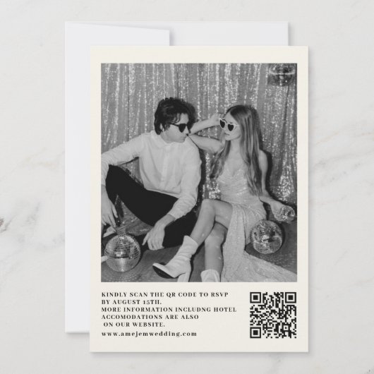 Invitation Mariage de code QR noir blanc noir de Boule Disco  (Dos)