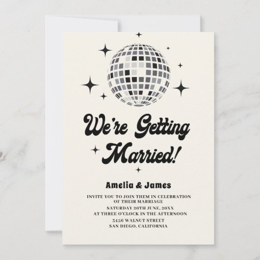 Invitation Mariage de code QR noir blanc noir de Boule Disco  (Devant)