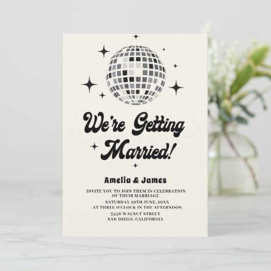 Invitation Mariage de code QR noir blanc noir de Boule Disco  (Debout devant)