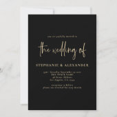 Invitation Mariage de code QR noir de script or moderne (Devant)