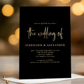 Invitation Mariage de code QR noir de script or moderne