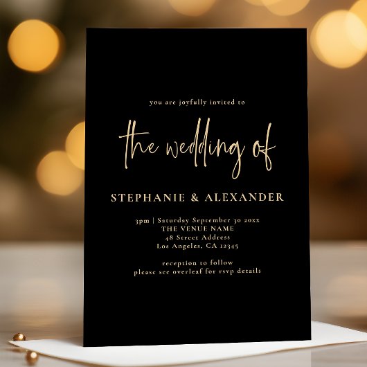 Invitation Mariage de code QR noir de script or moderne