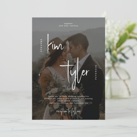 Invitation Mariage de code QR noir et blanc (Debout devant)