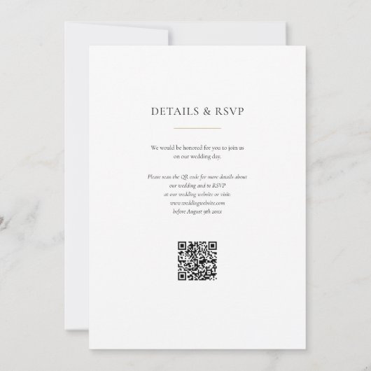 Invitation Mariage de code QR Noir Monogram Gold (Dos)