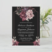 Invitation Mariage de code QR noir Moody Floral Frame noir (Debout devant)