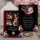 Invitation Mariage de code QR noir Moody Floral Frame noir