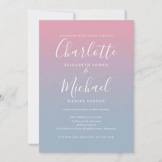 Invitation Mariage de code QR Ombre bleu rose et poussiéreux (Devant)