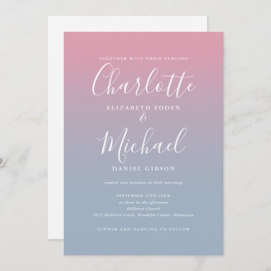 Invitation Mariage de code QR Ombre bleu rose et poussiéreux (Devant / Derrière)