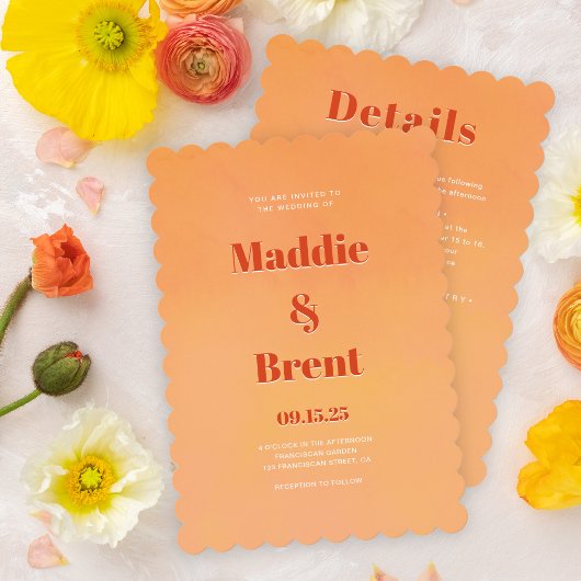 Invitation Mariage de code QR orange brillant et gras