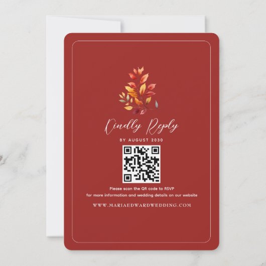 Invitation Mariage de code QR photo Automne (Dos)