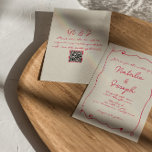 Invitation Mariage de code QR rétro coloré écrit à la main<br><div class="desc">Ce faire-part de mariage est parfait pour votre mariage si vous cherchez une invitation élégante unique et facile à éditer.Une élégante crème minimaliste simple et élégante invitation modèle mariage rouge. Arrière - plan beige clair. Et Red magenta écrit à la main les prénoms de la mariée et du marié. et...</div>