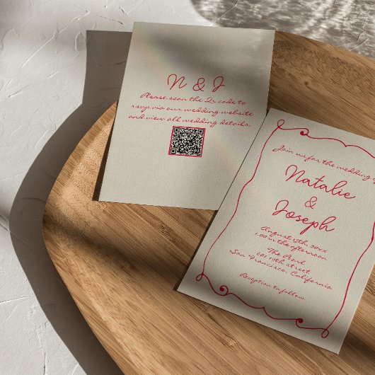 Invitation Mariage de code QR rétro coloré écrit à la main