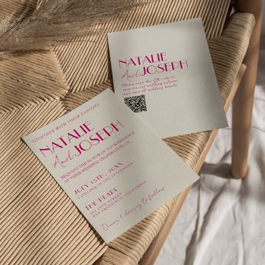 Invitation Mariage de code QR rétro français rose moderne
