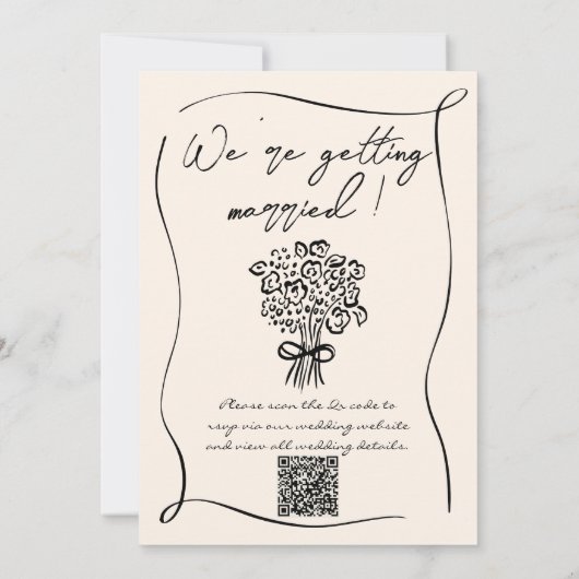 Invitation Mariage de code QR romantique dessiné à la main ré (Dos)