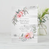 Invitation Mariage de code QR rose et gris de Bohême Rustique (Debout devant)