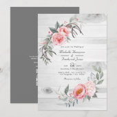 Invitation Mariage de code QR rose et gris de Bohême Rustique (Devant / Derrière)