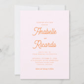 Invitation Mariage de code QR rose orange rose rétro de scrip (Devant)