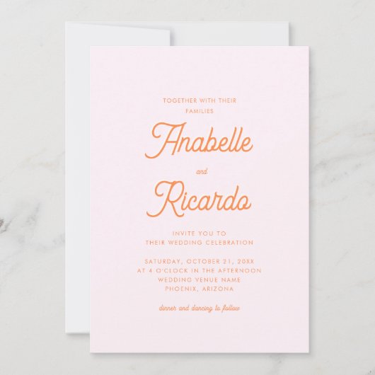 Invitation Mariage de code QR rose orange rose rétro de scrip (Devant)