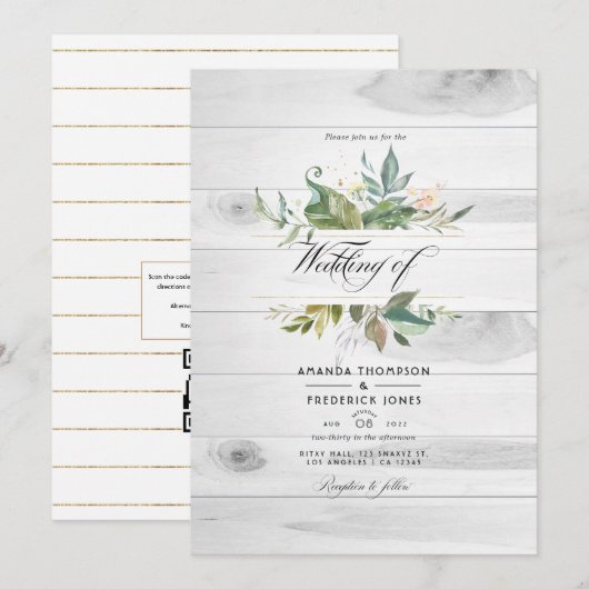 Invitation Mariage de Code QR RSVP de Grange de Campagne de V (Devant / Derrière)